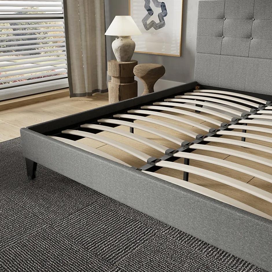 November Sleep Lit 120x190 cm avec tête de lit tissu gris Discount
