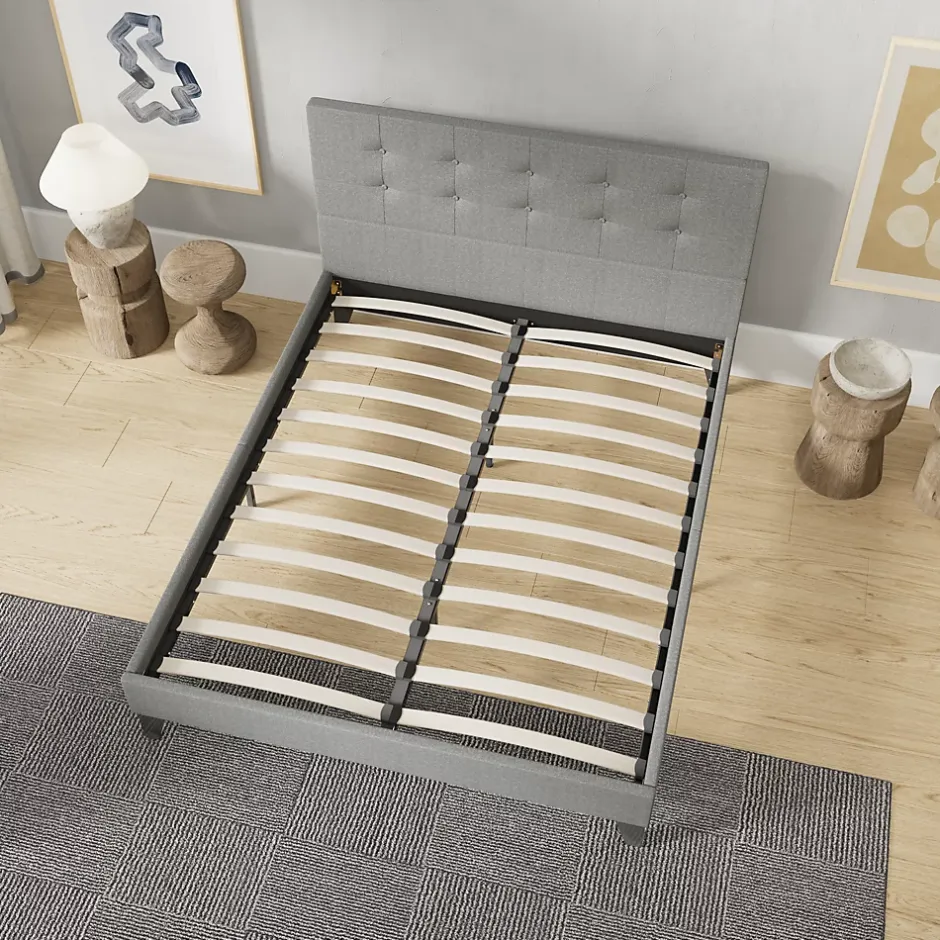 November Sleep Lit 120x190 cm avec tête de lit tissu gris Discount