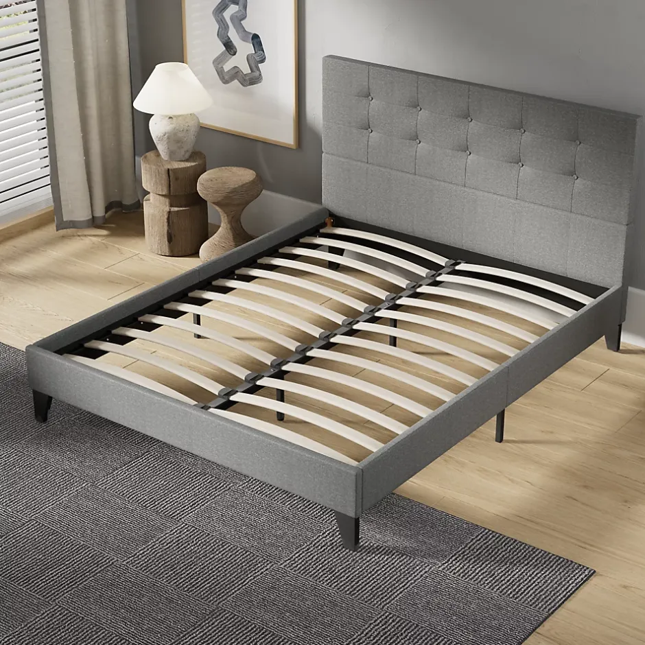 November Sleep Lit 120x190 cm avec tête de lit tissu gris Discount