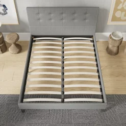 November Sleep Lit 120x190 cm avec tête de lit tissu gris Discount
