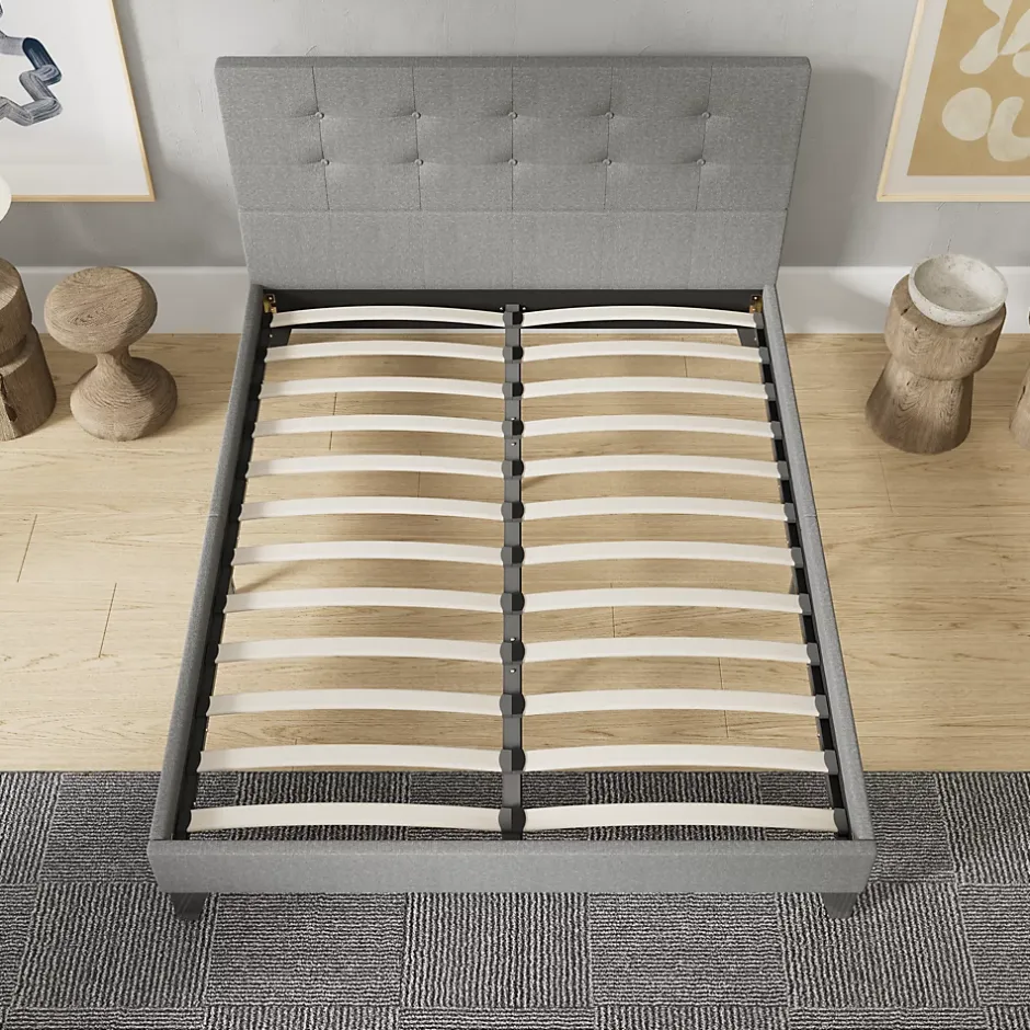 November Sleep Lit 120x190 cm avec tête de lit tissu gris Discount