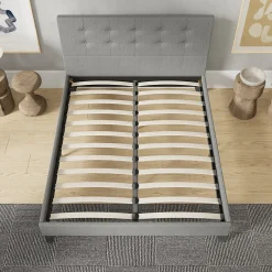 November Sleep Lit 140x200 cm avec tête de lit tissu gris