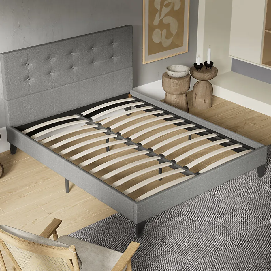 November Sleep Lit 140x200 cm avec tête de lit tissu gris