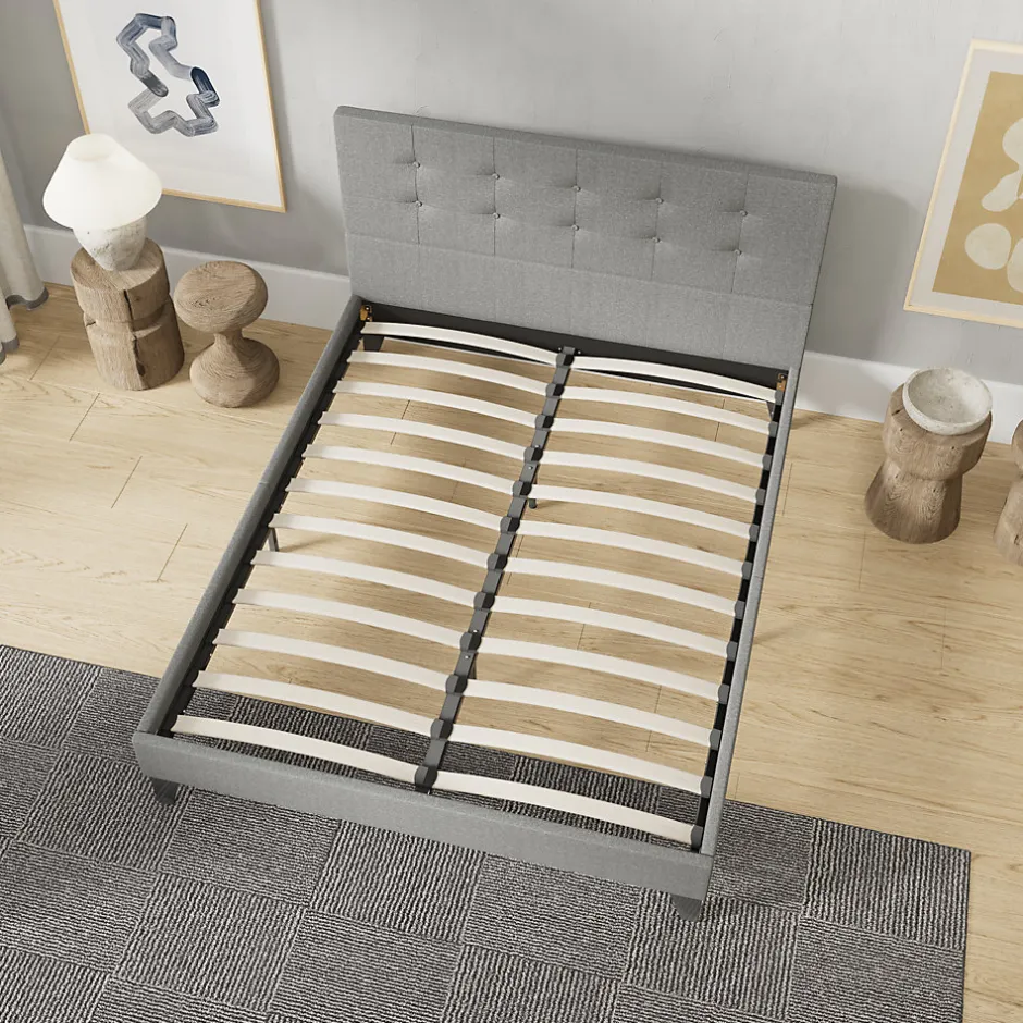 November Sleep Lit 140x200 cm avec tête de lit tissu gris