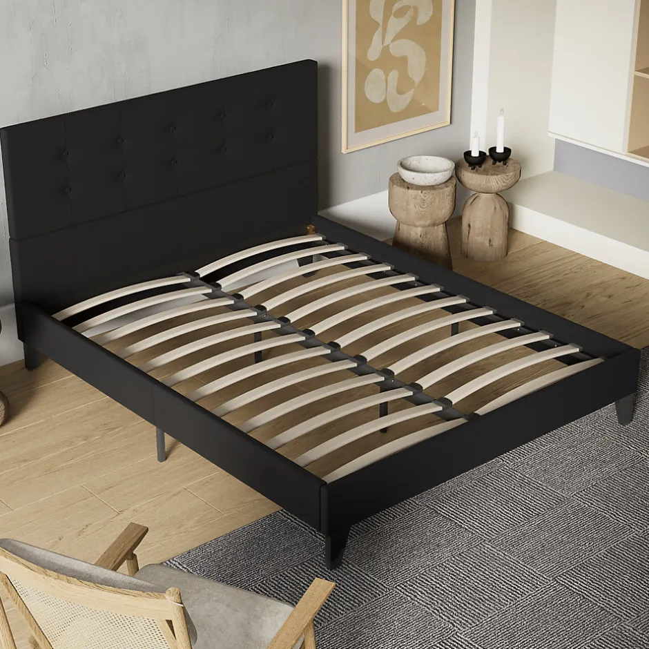November Sleep Lit 160x200 cm avec tête de lit tissu noir