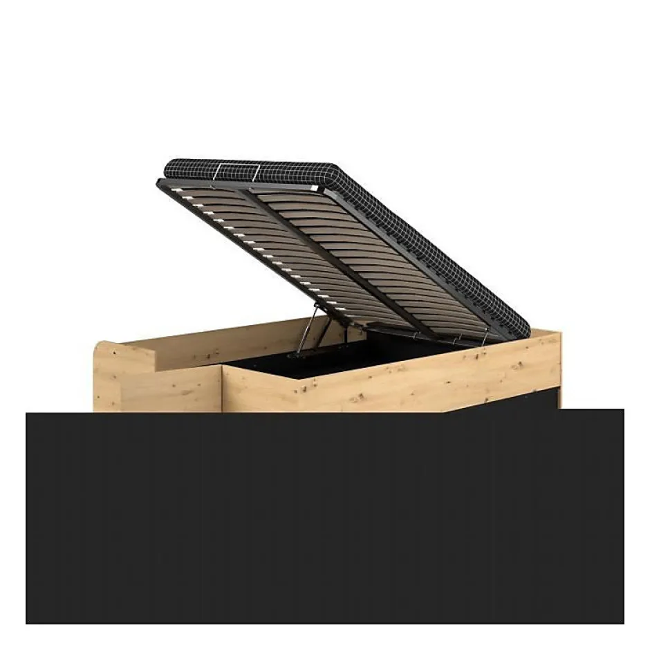 Parisot ODYSSEE Lit adulte - 140x200 cm - Avec coffre relevable - Décor chene et noir - L 166,2 x 66,5 x 205,8 cm Sale