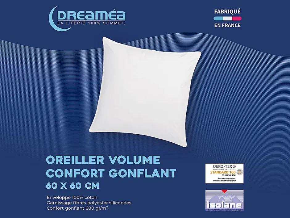 Vente-unique Oreiller 60 x 60 cm de DREAMEA - 600 gr - MARIN