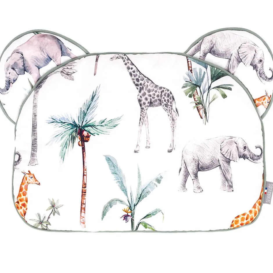 Sevira Kids Oreiller coussin plat réversible Safari