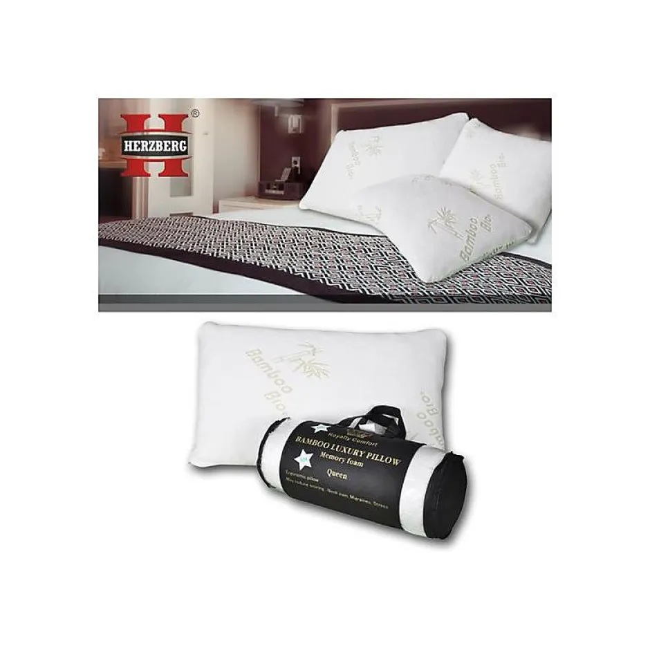 Herzberg Oreiller de luxe en bambou Queen 50x76cm HG5076BM-blanc