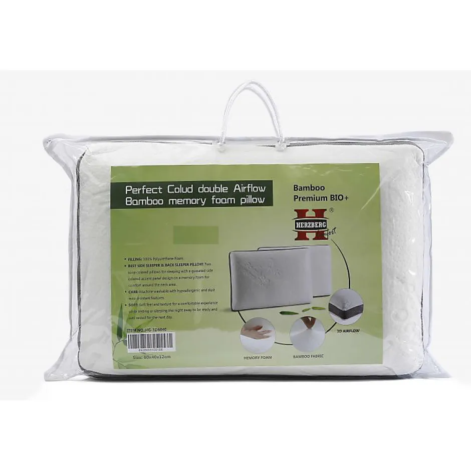 Herzberg Oreiller en bambou à mémoire de forme HG3D6040-WHT Discount