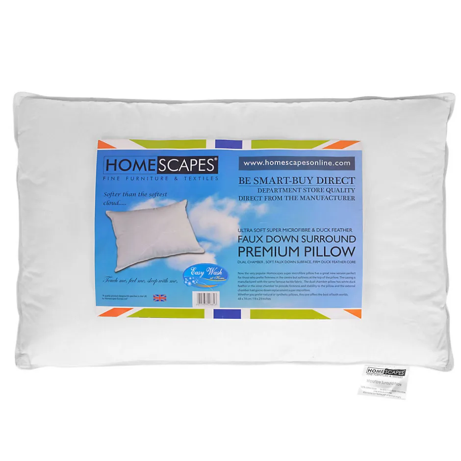 Homescapes Oreiller en microfibre et plumes de canard à double niveau de garnissage, 50 x 75 cm -