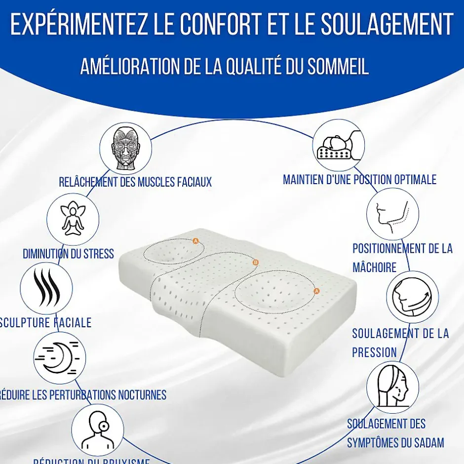 Inphysio Oreiller ergonomique anti-rides, anti-acouphène - extra grande - 65x42x10 - ERGO Discount