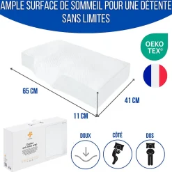 Inphysio Oreiller ergonomique anti-rides, anti-acouphène - extra grande - 65x42x10 - ERGO Discount