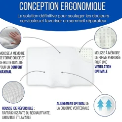 Inphysio Oreiller ergonomique anti-rides, anti-acouphène - extra grande - 65x42x10 - ERGO Discount