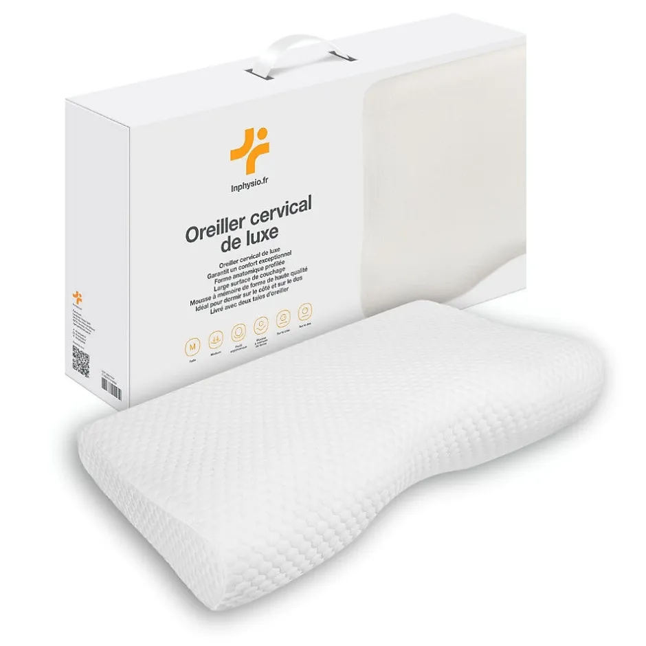 Inphysio Oreiller ergonomique cervical de luxe deux taies d'oreiller (bambou,coton)