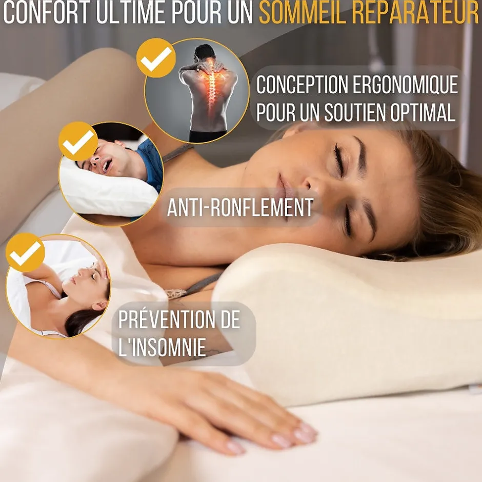 Inphysio Oreiller ergonomique cervical de luxe deux taies d'oreiller (bambou,coton)