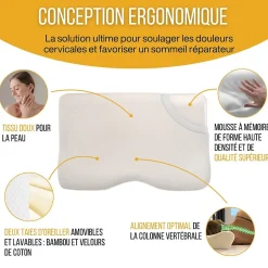 Inphysio Oreiller ergonomique cervical de luxe deux taies d'oreiller (bambou,coton)