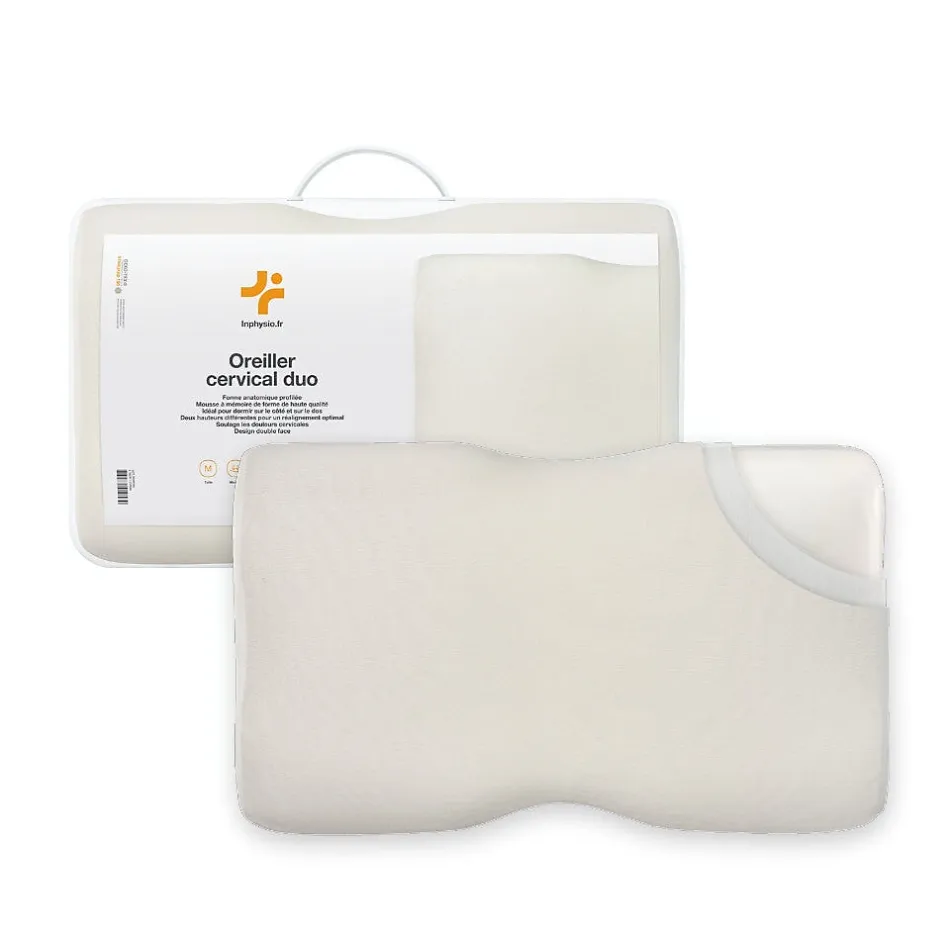 Inphysio Oreiller ergonomique cervical - deux hauteurs différentes - taie d'oreiller en coton - DUO PREMIUM