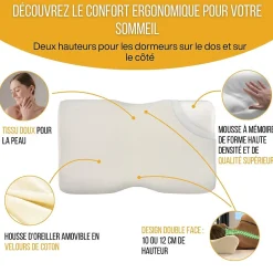Inphysio Oreiller ergonomique cervical - deux hauteurs différentes - taie d'oreiller en coton - DUO PREMIUM