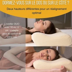 Inphysio Oreiller ergonomique cervical - deux hauteurs différentes - taie d'oreiller en coton - DUO PREMIUM