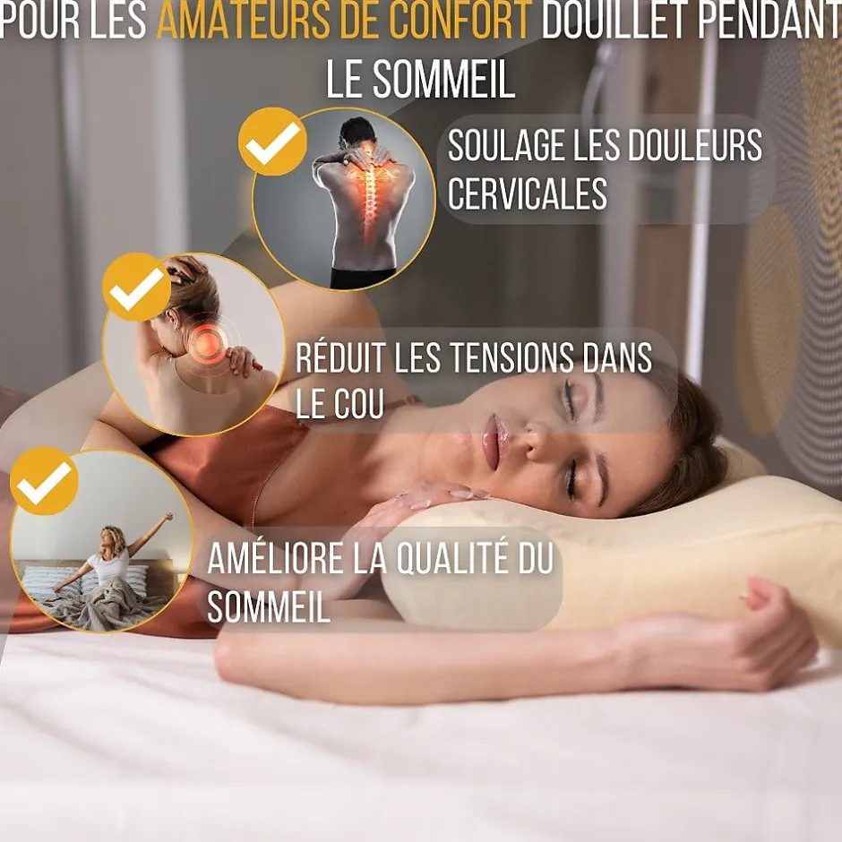 Inphysio Oreiller ergonomique cervical en mousse à mémoire - taie d'oreiller en coton - 54x33x12 - CONFORT PLUS