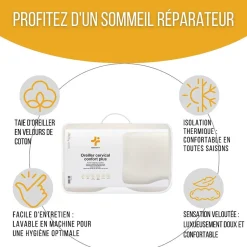 Inphysio Oreiller ergonomique cervical en mousse à mémoire - taie d'oreiller en coton - 54x33x12 - CONFORT PLUS