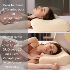 Inphysio Oreiller ergonomique de luxe avec taie d'oreiller rafraîchissante 3 taies d'oreiller