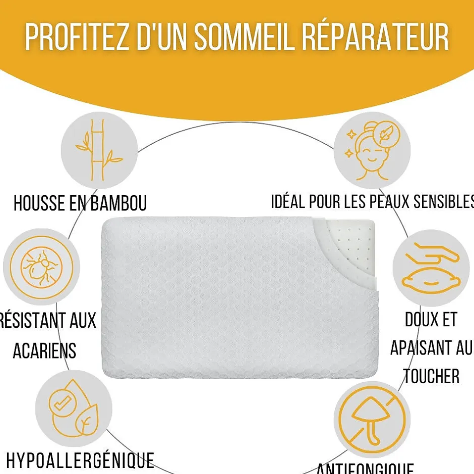 Inphysio Oreiller extra plat pour personnes qui dorment sur le ventre s 50x30x5,5 taie d'oreiller en bambou