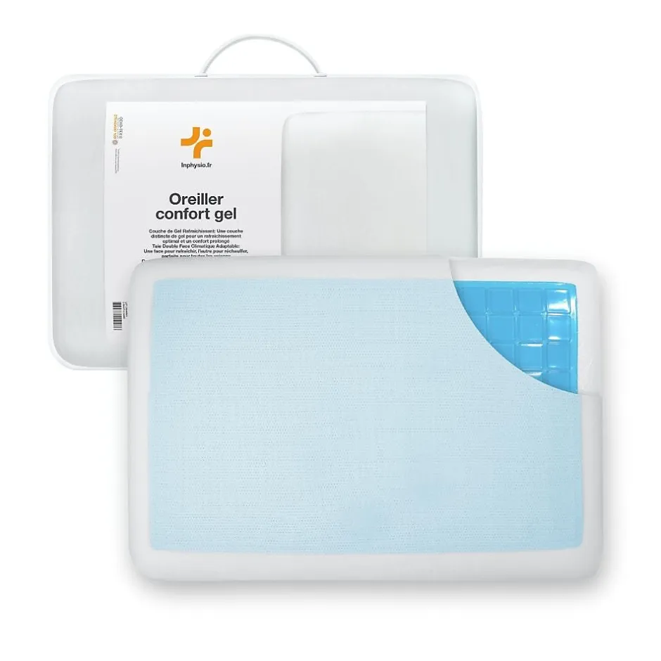 Inphysio Oreiller gel rafraîchissant rectangulaire double face, ergonomique, mémoire de forme, 60x40 cm