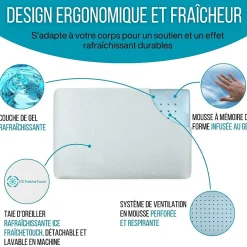 Inphysio Oreiller infusé au gel rafraîchissant - 60x40 - ClimaConfort ICE