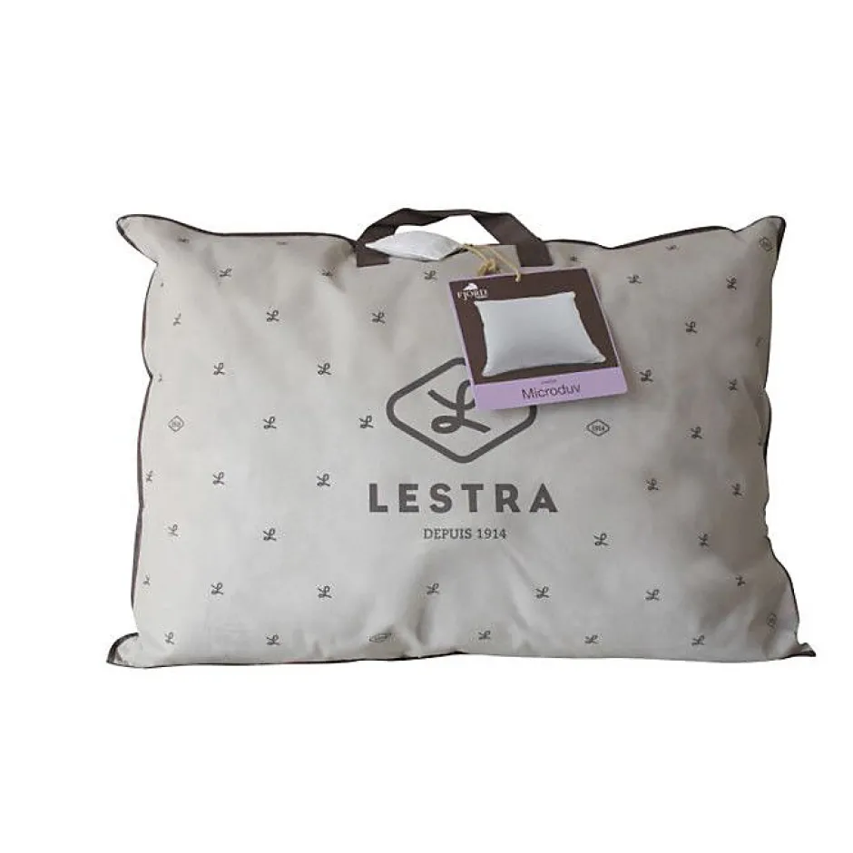 Lestra Oreiller Fjord Microduv ferme satin carreaux blanc 50x70