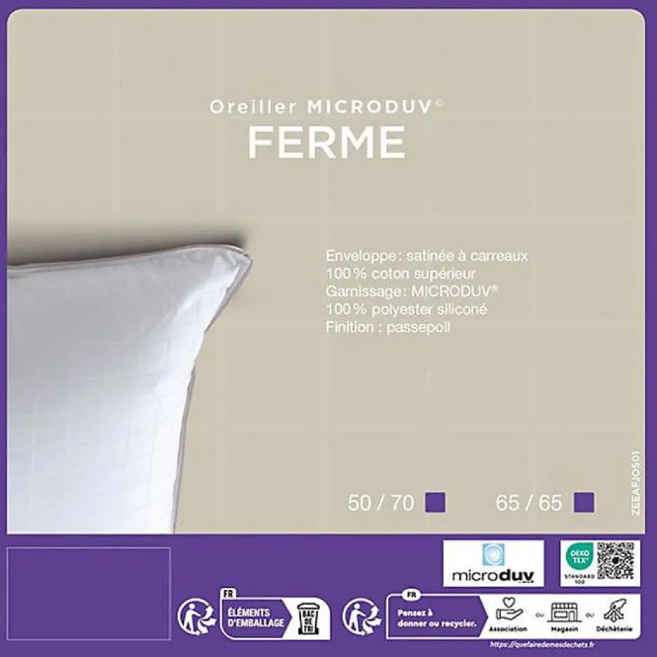 Lestra Oreiller Fjord Microduv ferme satin carreaux blanc 50x70