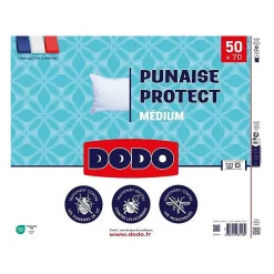 Dodo Oreiller médium 50x70 cm - Protection anti punaise, anti acarien - 550 gr - Blanc - Fabriqué en France