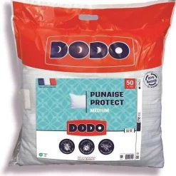 Dodo Oreiller médium 50x70 cm - Protection anti punaise, anti acarien - 550 gr - Blanc - Fabriqué en France