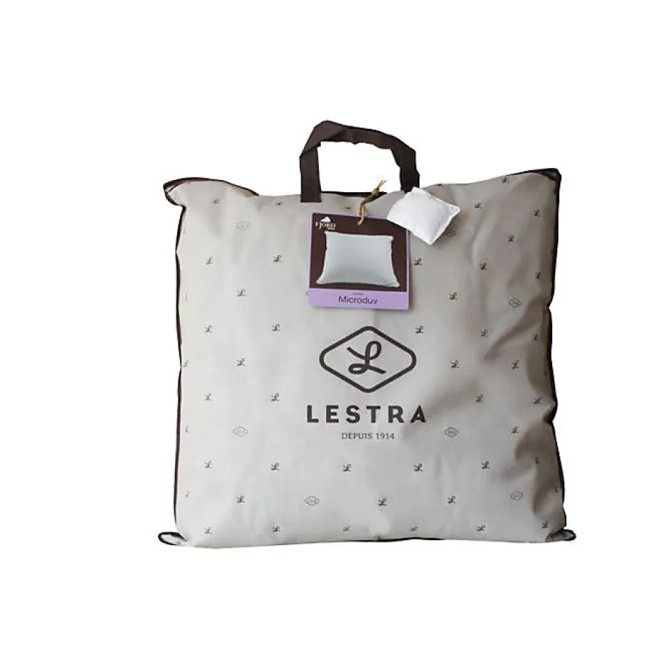 Lestra Oreiller "Microduv Fjord" Mi-ferme satinée à carreaux - Oreiller 65 x 65 cm