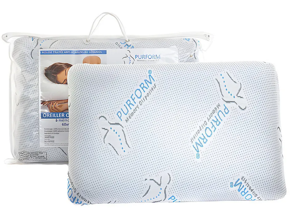 Vente-unique Oreiller mémoire de forme 40 x 60 cm anti acariens PURFORM - SIRONA