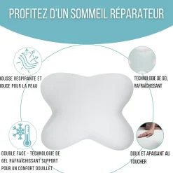 Inphysio Oreiller papillon rafraîchissant, gel refroidissant, mémoire de forme, 53x43 cm - PURE