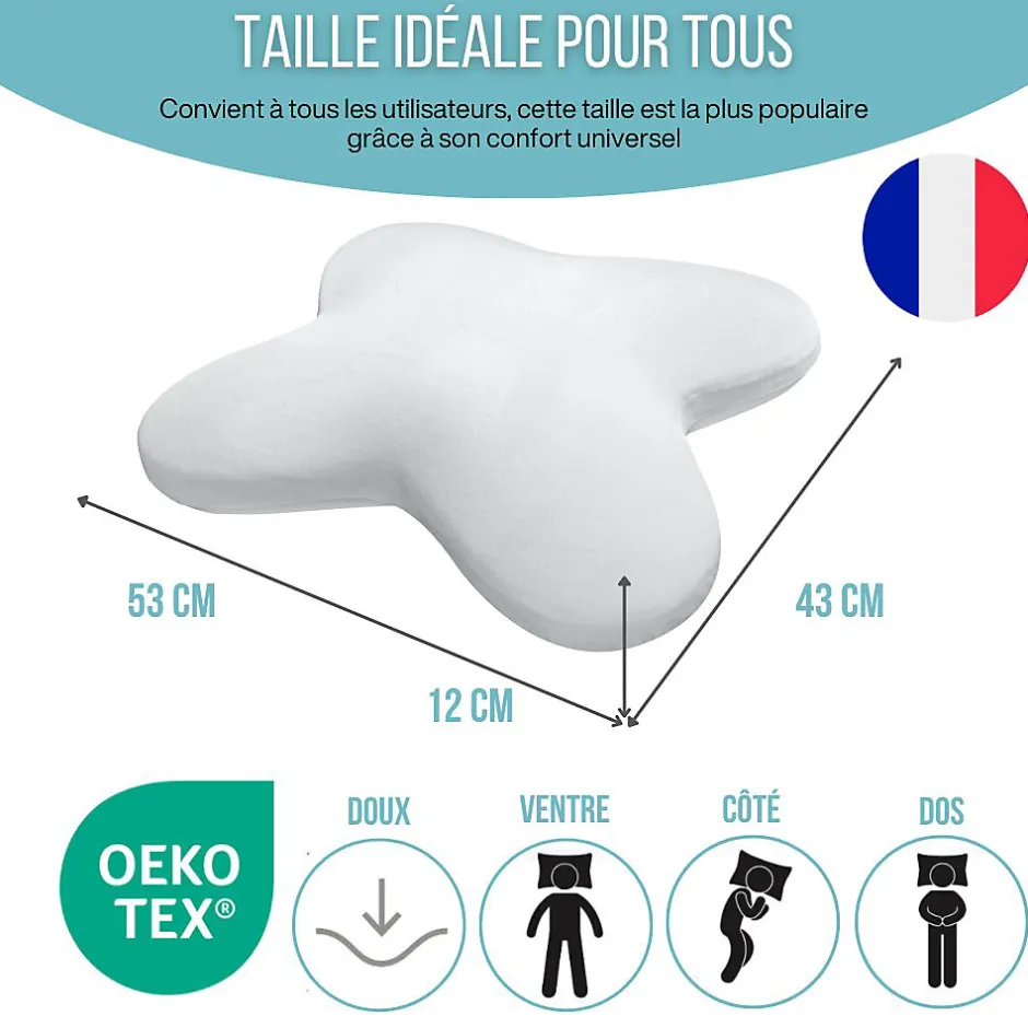 Inphysio Oreiller papillon rafraîchissant, gel refroidissant, mémoire de forme, 53x43 cm - PURE