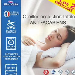 Bleu Calin Oreillers 60 x 60 cm Lot de 2 Anti acariens traité ESSENTIAL Best
