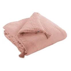 Altobuy OUREA - Chemin de Lit 90x200cm Capitonné Gaze de Coton Rose Pêche Best