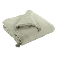 Altobuy OUREA - Chemin de Lit 90x200cm Capitonné Gaze de Coton Vert d'Eau
