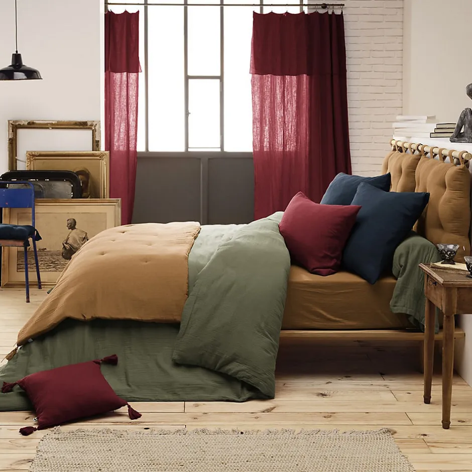 Altobuy OUREA - Chemin de Lit 90x200cm Capitonné Gaze de Coton Safran