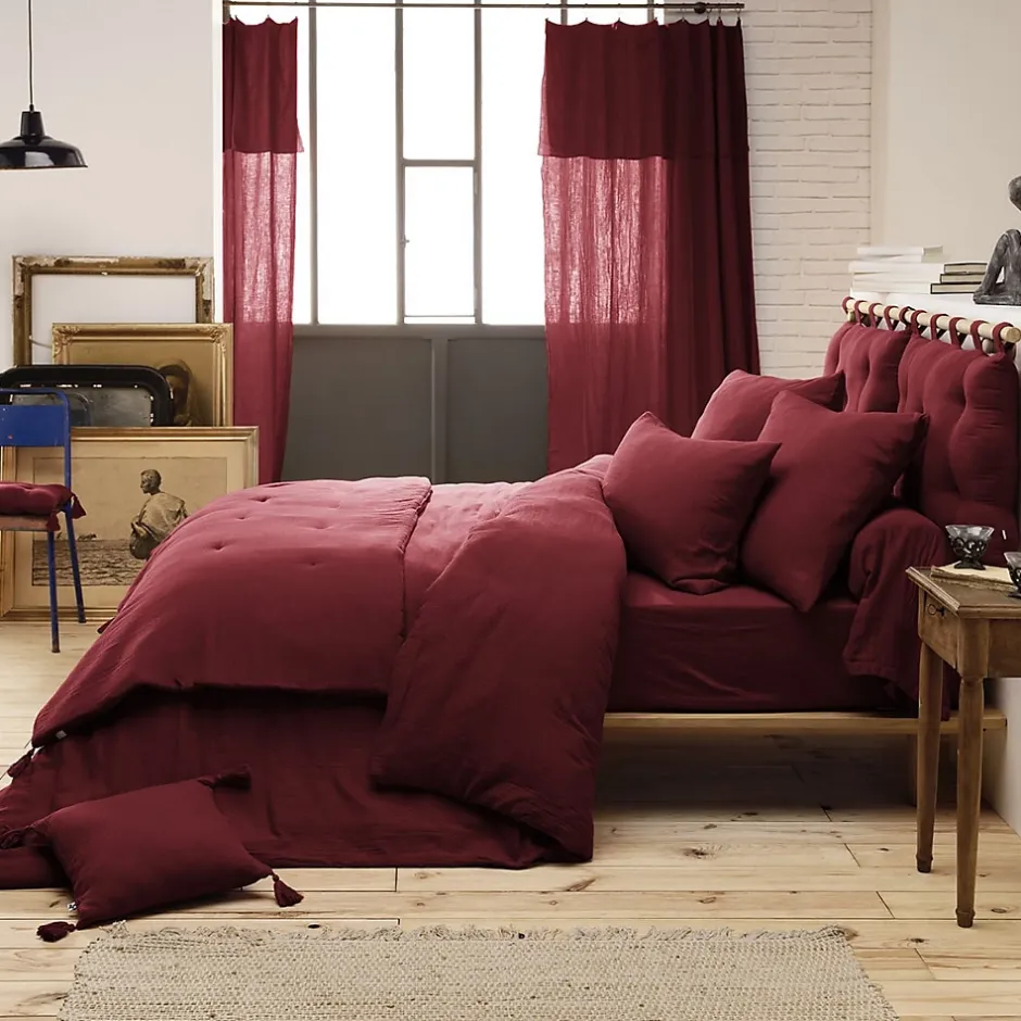 Altobuy OUREA - Chemin de Lit 90x200cm Capitonné Gaze de Coton Lie de Vin Discount