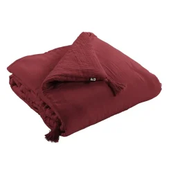 Altobuy OUREA - Chemin de Lit 90x200cm Capitonné Gaze de Coton Lie de Vin Discount