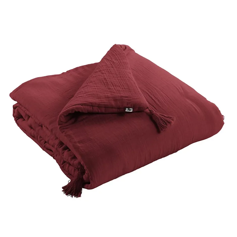 Altobuy OUREA - Chemin de Lit 90x200cm Capitonné Gaze de Coton Lie de Vin Discount