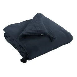 Altobuy OUREA - Chemin de Lit 90x200cm Capitonné Gaze de Coton Minuit