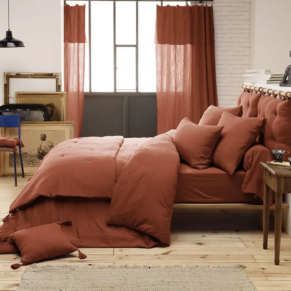 Altobuy OUREA - Chemin de Lit 90x200cm Capitonné Gaze de Coton Terracotta Sale