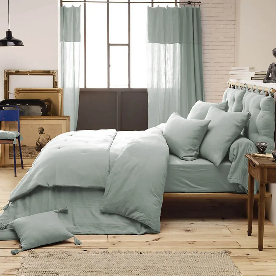 Altobuy OUREA - Chemin de Lit 90x200cm Capitonné Gaze de Coton Eucalyptus