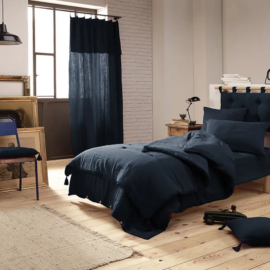 Altobuy OUREA - Couvre-pied 150x150cm Capitonné Gaze de Coton Minuit Sale