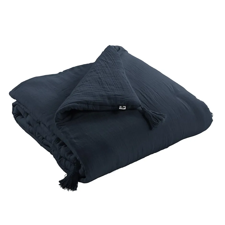 Altobuy OUREA - Couvre-pied 150x150cm Capitonné Gaze de Coton Minuit Sale